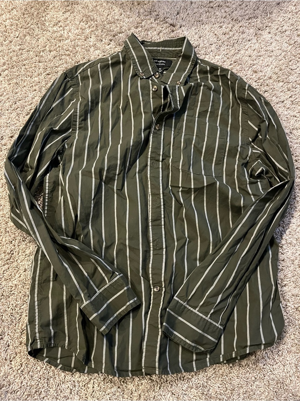 Banana Republic Olive Green Striped Button-Down Shirt